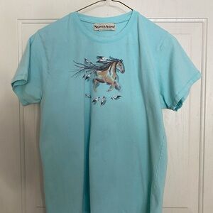 Vintage Women's Seventh Avenue Medium Turquoise T shirt with Horse Print